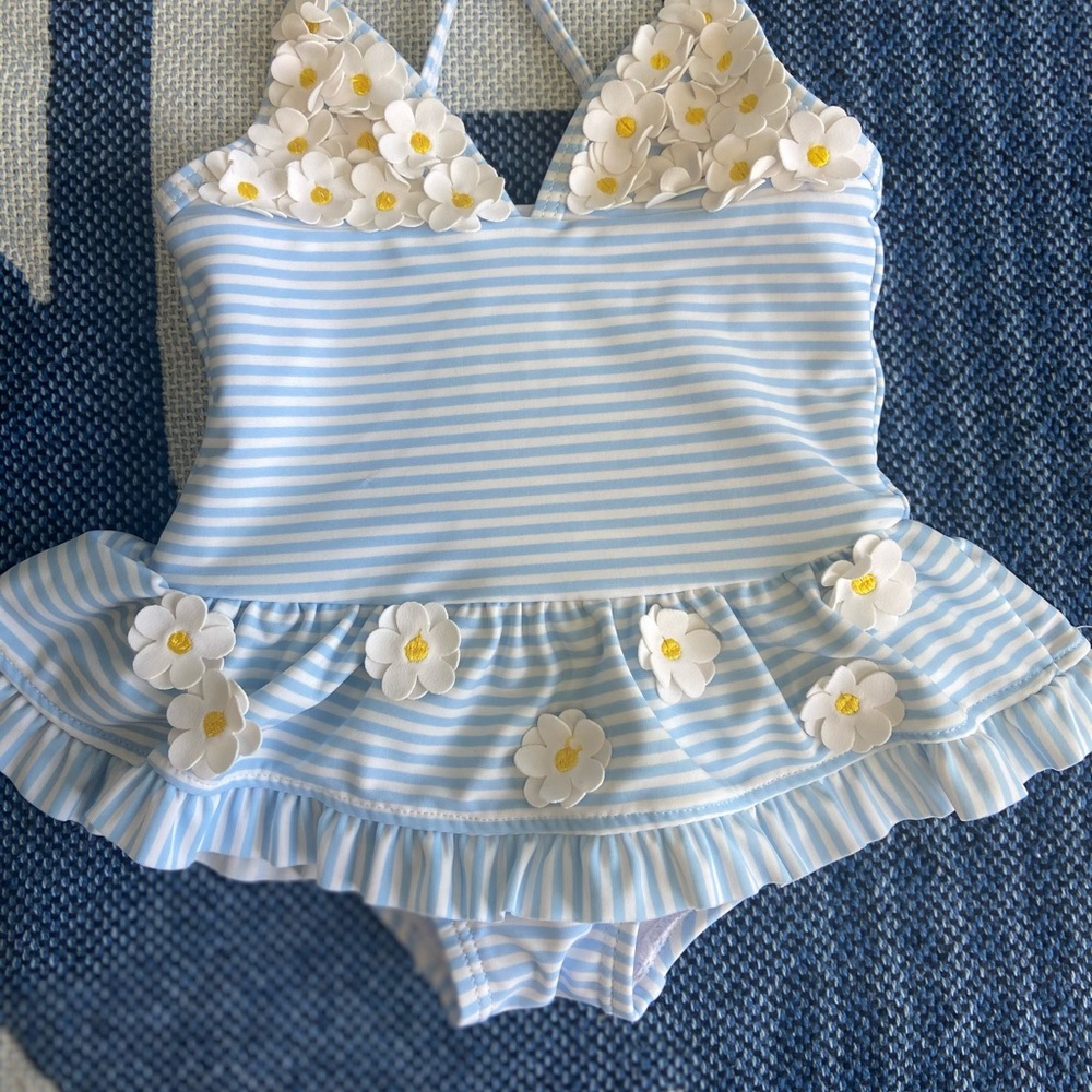 Baby Girl Sunflower Blue Striped Swimsuit